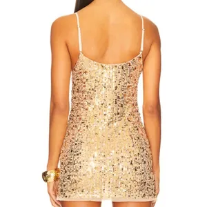 NWT Free People Midnight Kiss Sequined Mini Slip Dress Gold Medium Retail $98.00 thumbnail 3