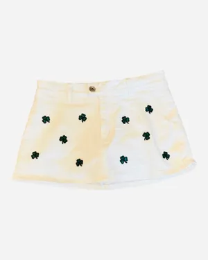 NWOT White Denim Skort Skirt Shamrocks Irish Low Rise S Lucky thumbnail 2