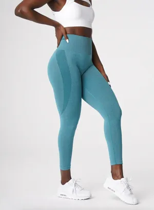NVGTN Teal Contour Seamless Leggings Athleisure Gym High Waist Size Medium‎ thumbnail 1