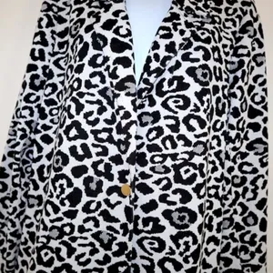 Andrew Marc‎ leopard print black and white longline open front cardigan size S thumbnail 7