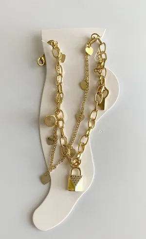 Gold Plated Key & Lock Charm Anklet thumbnail 1