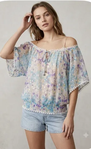 Yumi Kim Silk‎ Butterfly Sleeve Top Size Small Lightweight thumbnail 1