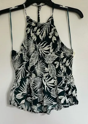 Women's Patrons of Peace Green‎ Leaf Floral Smocked Halter Top Size Small thumbnail 1