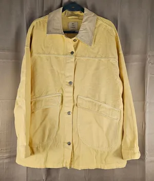 We The Free People Womens Double Cream Lemon Denim Jacket Large Barn‎ Chore Hemp thumbnail 1