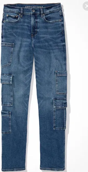 AE Stretch Super High-Waisted Baggy Straight Cargo Jean thumbnail 1