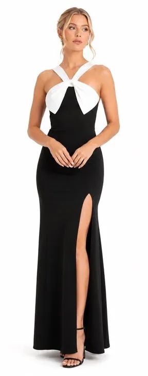 NEW Lulus Luxurious Outlook Black and White Bow Mermaid Maxi Dress thumbnail 1