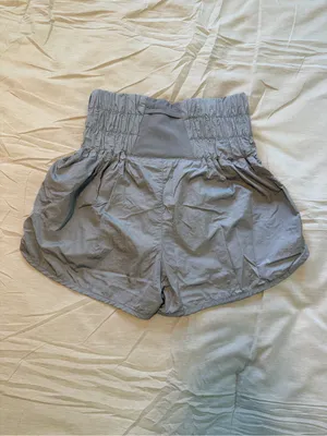FP Movement by Free People High-Waist Smocked Athletic Shorts in grayish blue thumbnail 3