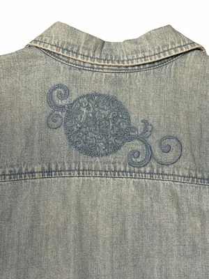 Vintage Y2K Denim Embroidered Button Front Top Cottagecore Boho Western XL thumbnail 7