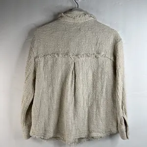 Zara Size S Shacket Jacket Cream Boucle Tweed Cropped Oversized Long Sleeve thumbnail 7
