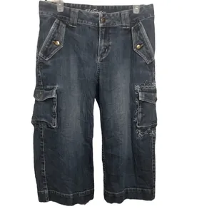 Bob Timberlake Denim Embroidered Wide Leg Cargo Denim Capri Blue Jeans Womens 10 thumbnail 8