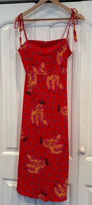 House Of Harlow Pink Banana Print Beaded Spaghetti Strap‎ Midi Dress Size Medium thumbnail 1