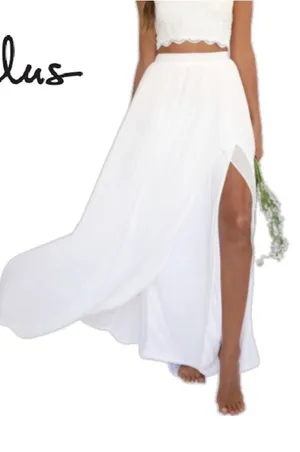 Lulu's White High-Slit Flowing Maxi Skirt thumbnail 1