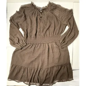 Old Navy Brown Metallic Dot Mini Dress XL Smocked Waist Chiffon Fit Flare 812952 thumbnail 12