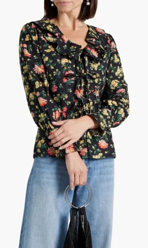 NWT Batsheva x Laura Ashley Nia Ruffled Floral-print Cotton-poplin Top‎ sz 0 thumbnail 1
