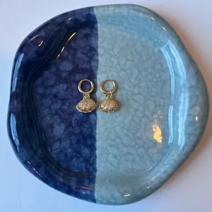 Handmade Shell with Pearl Gold Huggie Earrings thumbnail 2