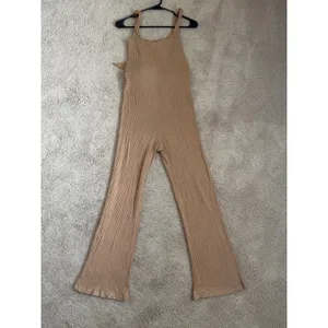 Reformation Jumpsuit Women XS‎ Tan Ribbed Tie Waist Wide Leg Sleeveless Lyocell thumbnail 3