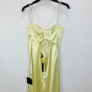 Lulus Stunning Example Light Yellow Satin Backless Maxi Dress Long Formal XL NWT thumbnail 13