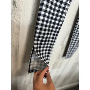 SHEIN Gingham Plaid Split Hem Skinny Leggings Womens S Black White High Rise thumbnail 7