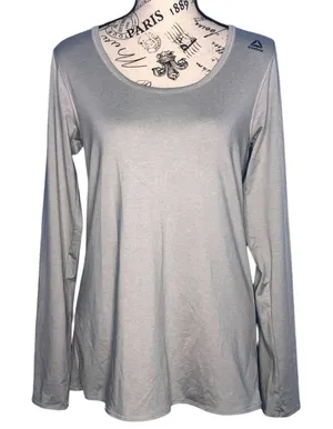 Reebok (M) Gray Long Sleeve Back Cut Out Detail Athletic Exercise Top Tee Shirt thumbnail 1