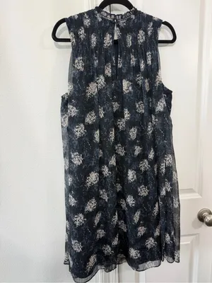 Joie Navy and Cream Floral Pleated Sleeveless Dress thumbnail 5