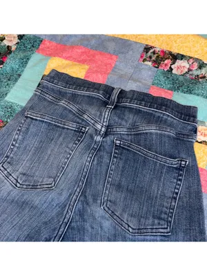 AYR $225 The Bomb Pop Women's W26 Blue Denim Jeans Med Wash Raw Hem Straight Leg thumbnail 7