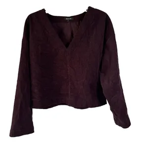 Madewell Long Sleeve Crop Top V‎ neck Corduroy Burgandy/Brown Size L thumbnail 1