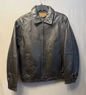 St. John's Bay Leather Bomber Jacket Mens Large Black Zip‎ Front Quilted Lined thumbnail 1
