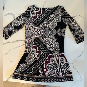 White House Black Market black print tunic long-sleeve Sz S EUC thumbnail 1