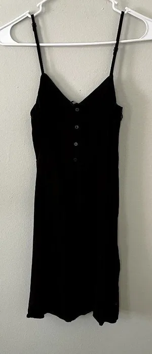 Divided‎ black spaghetti straps button summer sundress lightweight casual thumbnail 1