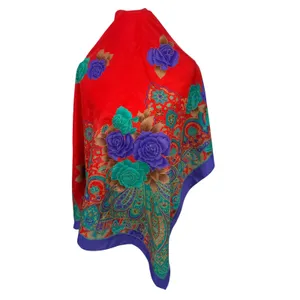 Vintage 80s 90s Womens Scarf Korea Red Purple Floral Paisley Silky Satin Jewel thumbnail 3