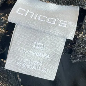 Chicos Black Houndstooth Pant Pull On Stretch Sz 1R or 8 Party Holiday Business thumbnail 3