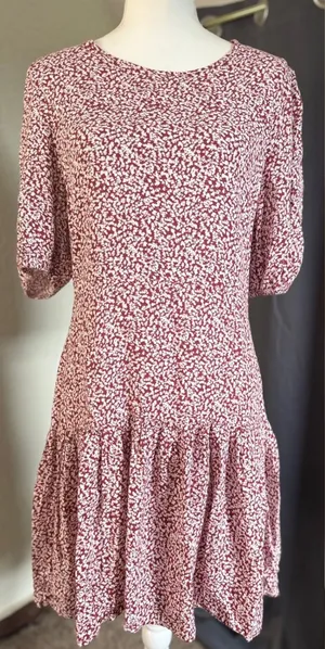 Free People Dancing In The Dark‎ Mini Dress Womens Large Maroon Floral Open Back thumbnail 1