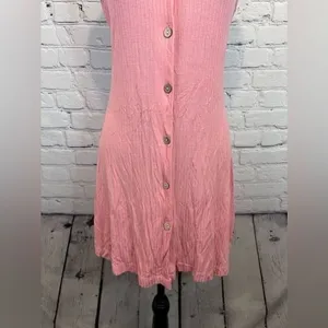 Roxy Pink Peach Dream Do‎ Ribbed Wood Button Front Mini Dress V Neck small thumbnail 4