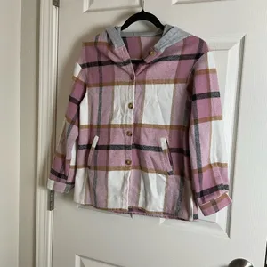 Pink Plaid Hooded Button thumbnail 2