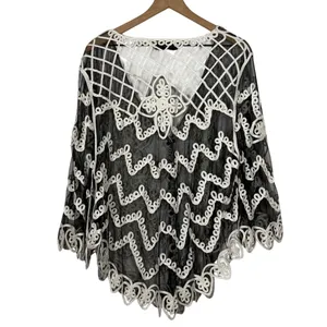 Pretty Angel Lace Jacket Topper Size L Black Silk Blend Boho Artsy Whimsygoth thumbnail 2