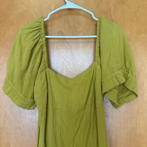 Free People Jumpsuit Womens Size 4 Mustard Yellow Puff Sleeve Wide Leg Textured‎ thumbnail 4