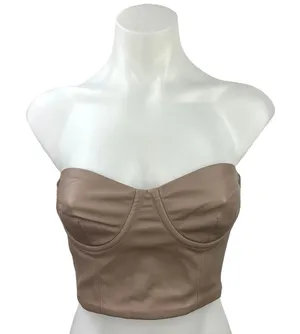 Zara Brown Faux Leather Sweetheart Neck Smocked Corset Bustier Crop Tube Top S thumbnail 1