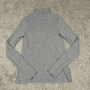 Enza Costa Top Womens Large Sparkle Metallic Ribbed Gray Stretchy Shirt USA thumbnail 1