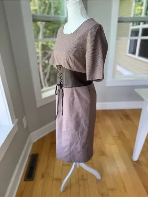 Vintage Brown Houndstooth Pattern Boatneck Corset Waist Midi Dress Fits Sz 6-8 thumbnail 3