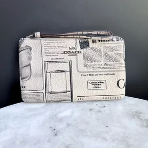 NWT Coach Large Corner Zip Wristlet in Vintage Newspaper Print thumbnail 2