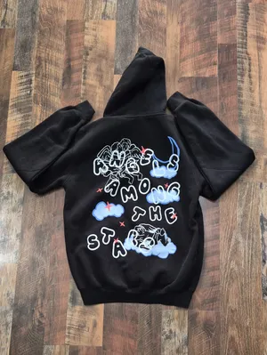 Angels Among The Stars Graphic Black Hoodie - Angels & Clouds Design Medium Cott thumbnail 2