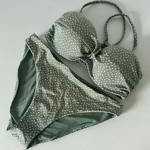H&M Bikini Green White Polka Dot Swimwear Padded Bathing Suit / Size Small thumbnail 1