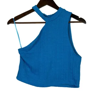 NWT Zara Cut Out Cable Knit Sleeveless Stretch Cropped Top Round Neck L Blue thumbnail 2