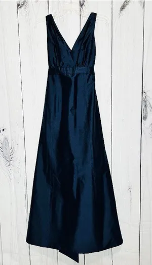 Jenny Yoo Silk Chiffon Navy Blue Gown Formal Evening Dress Sleeveless Sz 0 thumbnail 1