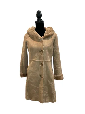 Calvin Klein Tan Hooded Faux Shearling Peacoat thumbnail 3