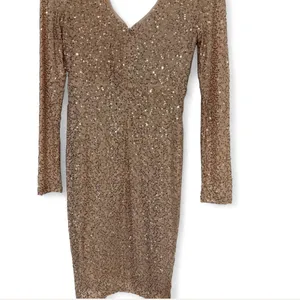 Aqua Gold Sequin Long Sleeve Dress Size S thumbnail 4