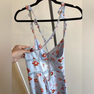 Zara Printed Light Blue Floral Linen Midi Dress Size M thumbnail 5