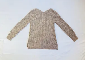 Abercrombie V-Neck Knitted Sweater in Rib - Pink/Grey Marl - M thumbnail 9
