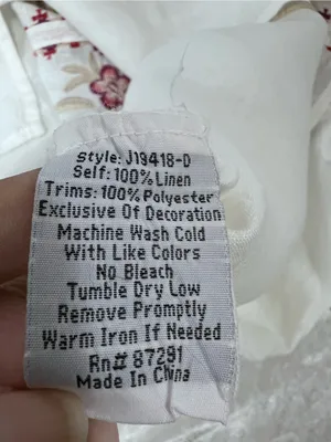 Johnny Was White Embroidered Floral Peasant linen Maya Blouse xl FLAWED thumbnail 3