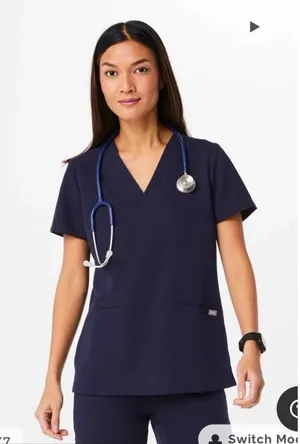 Figs Women's Casma Three-Pocket Scrub Top V-neck Size XLarge Navy Blue Medical thumbnail 1